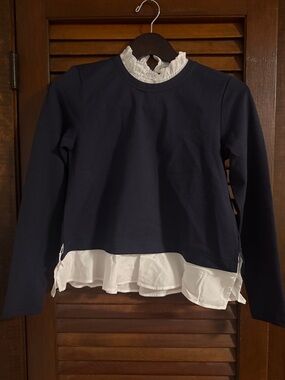 Ann Taylor Navy and White Layered-Look Long Sleeve Top